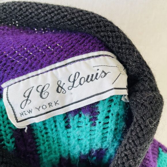 J C & Louis Sweater Vintage Neon Mock Neck Roses Aztec Purple Alternative Large - Picture 6 of 9